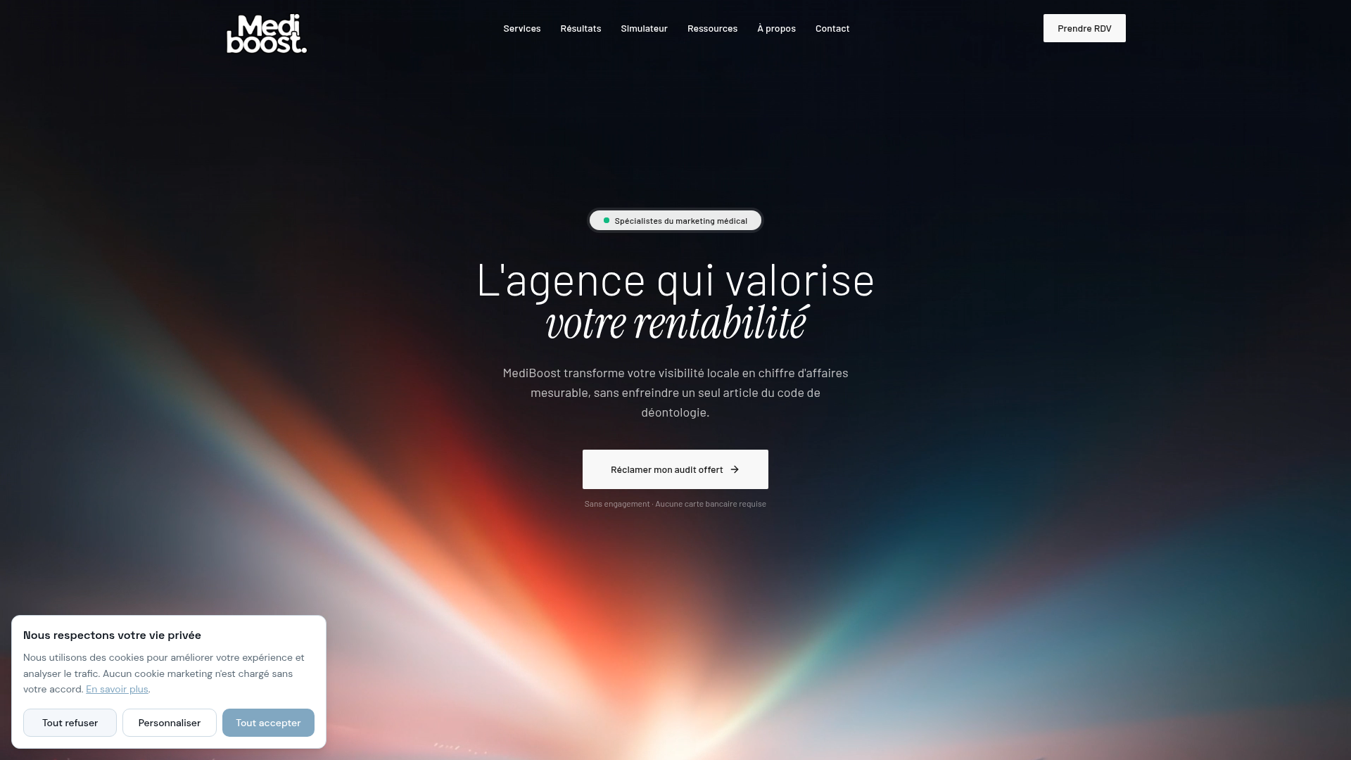 Site web créé pour Mediboost - Agence marketing / Professionnels de santé